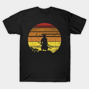 Retro vintage samurai in sunset T-Shirt